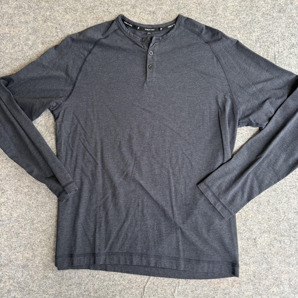 Public Rec‎ Shirt Mens XL Blue Long Sleeve Henley Pima Cotton TENCEL Stretch